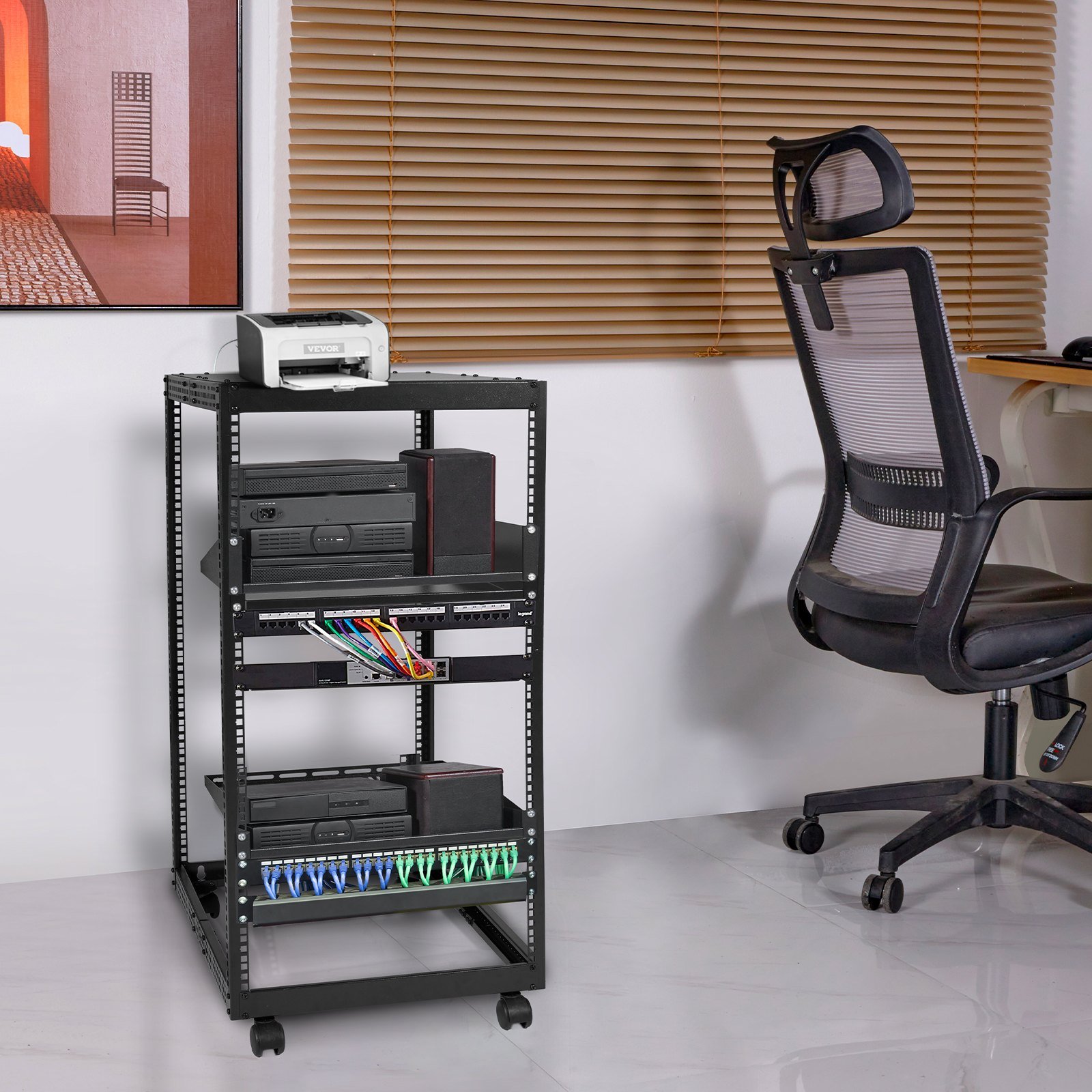 20U Open Frame Server Rack, 15''-40'' Adjustable Depth, Free Standing ...
