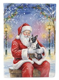 Boston Terrier with Santa Claus Garden Flag Mailbox Decorative Yard Banner Outside Patio Artwork for Flower Beds, Garden Size, Multicolor