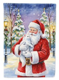White Cat with Santa Claus Garden Flag Mailbox Decorative Yard Banner Outside Patio Artwork for Flower Beds, Garden Size, Multicolor