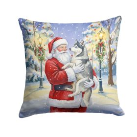 Siberian Husky with Santa Claus Throw Pillow Decorative Indoor Outdoor Accent Cushion for Couch, Bed or Patio, 18Hx18W
