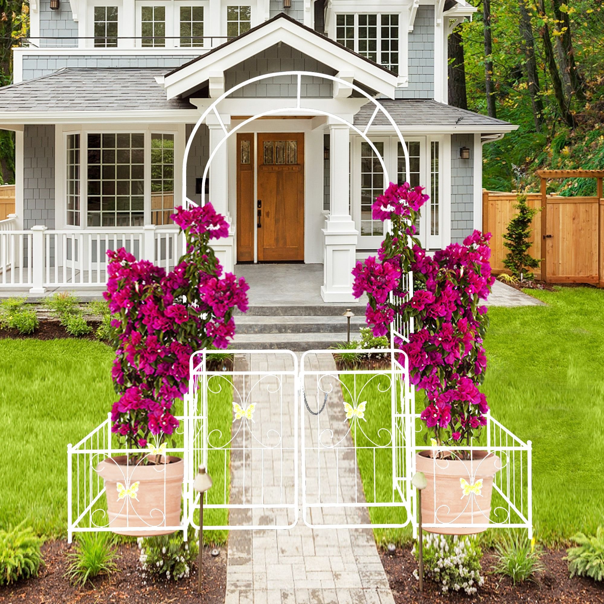 Metal Garden Arch with Gate 79.5'' Wide x 86.6'' High Climbing Plants ...